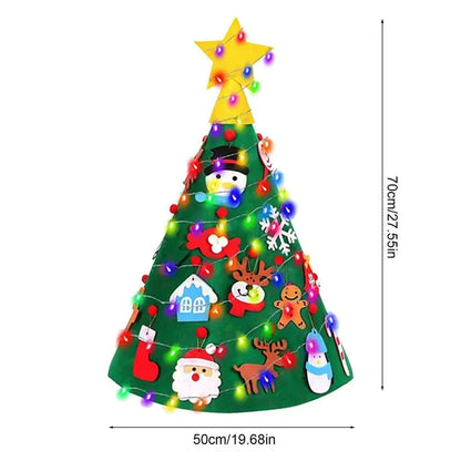 3D Christmas Tree Children Toddler Kids Christmas Felt Tree Door Wall Hanging Preschool Craft with LED String Lights Xmas Decors