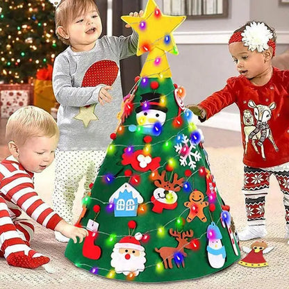 3D Christmas Tree Children Toddler Kids Christmas Felt Tree Door Wall Hanging Preschool Craft with LED String Lights Xmas Decors